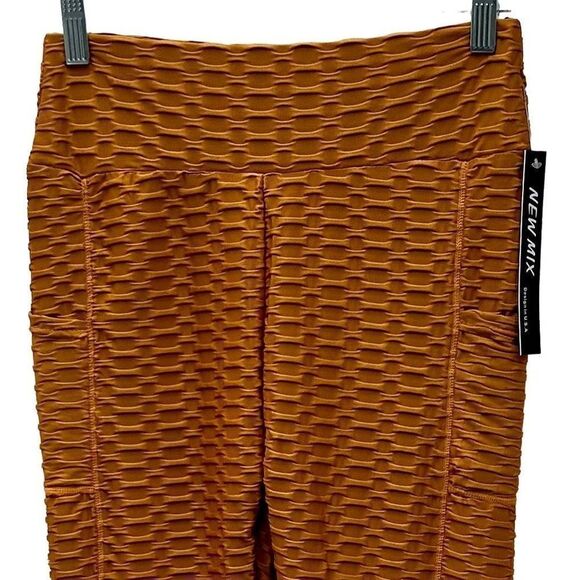 New Mix Brazillian Leggings Women's 2XL Mustard Yellow Textured Workout Soft New - Picture 9 of 13